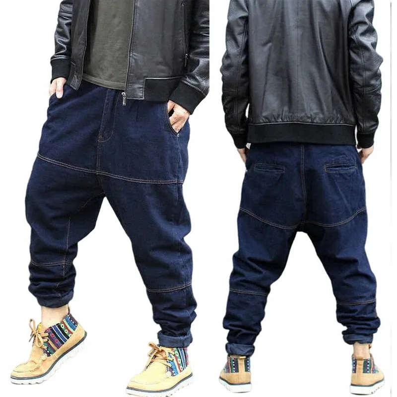 Men Jeans Denim Cross-Pants Low Crotch Jeans Fat Baggy Jeans Pants Feet Harlan Pants Size 28-42