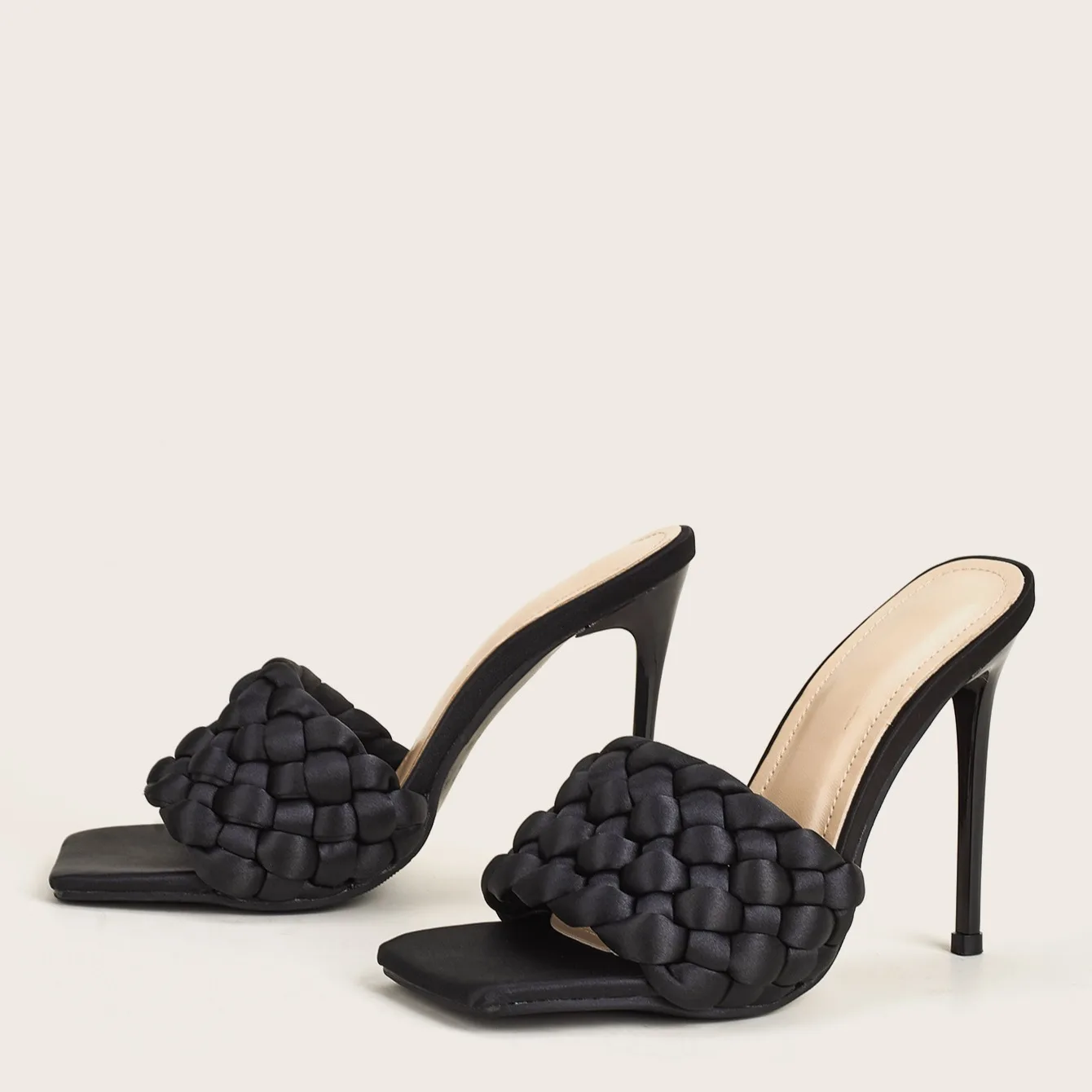 NEW 2023 Peep Toe Slippers Fashion Leisure Shallow Retro Patent Leather Alligator Pattern Stiletto Heels Ladies Shoes