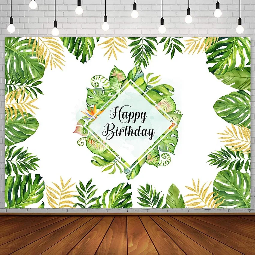 

Avezano Happy Birthday Backdrop Forest Jungle Green Leaf Party Banner Photography Background Studio Decor Props For Photozone