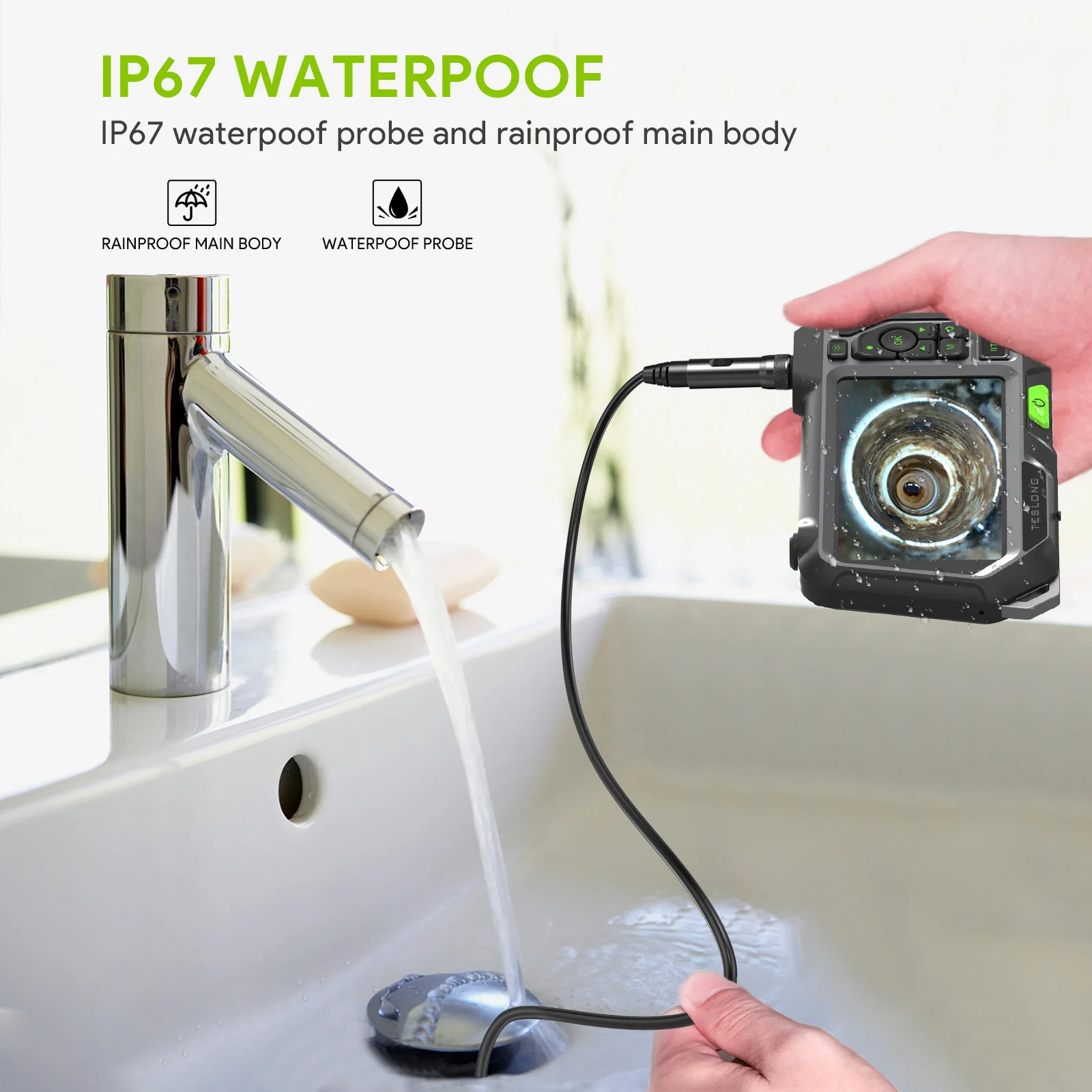 Triple Camera Endoscope, Teslong NTS500 5'' IPS Inspection Camera with Front, Side & Short-Focus Three Way Lens- for Auto HVAC