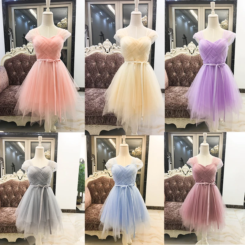 Girl Tulle Dress Sweet Memory Women Lilac Purple Blue Short Bridesmaid Dresses White Pink Grape Wedding Guests Party Robes