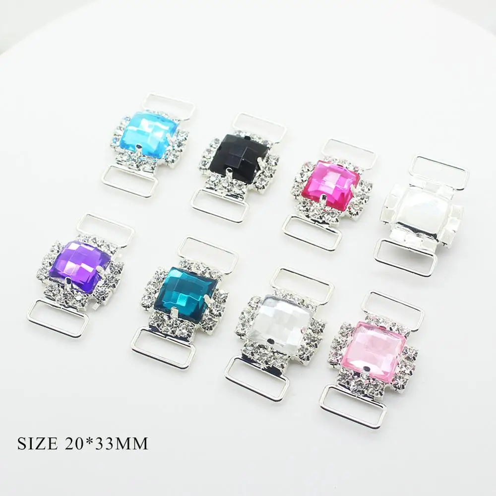 ZMASEY Metal Bikini Buckles 10Pcs/Lot Mix Color Sewing Rhinestone Bikini Connectors Buckle For Swimming Wear Decoration