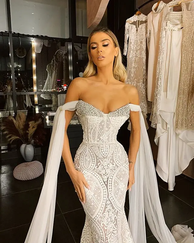 Vestidos De novia De sirena con hombros descubiertos, ropa De novia con apliques De encaje, hecha a medida, Sexy