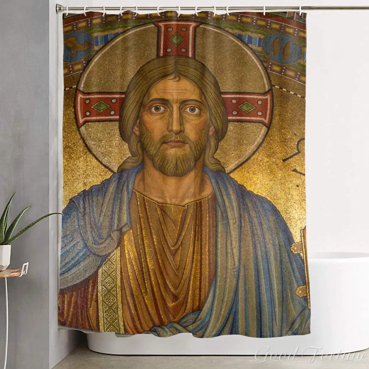 Religious Gold Jesus Christian Church Bathroom Shower Curtain Decorative Toilet Celebrate Prints Themed Accessories