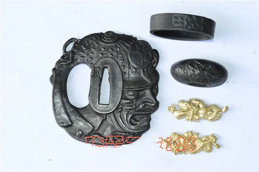 

A Set Forged Tsuba Accessory Iron Monster Head Fitting For Sword Samurai Katana Broadsword Blade