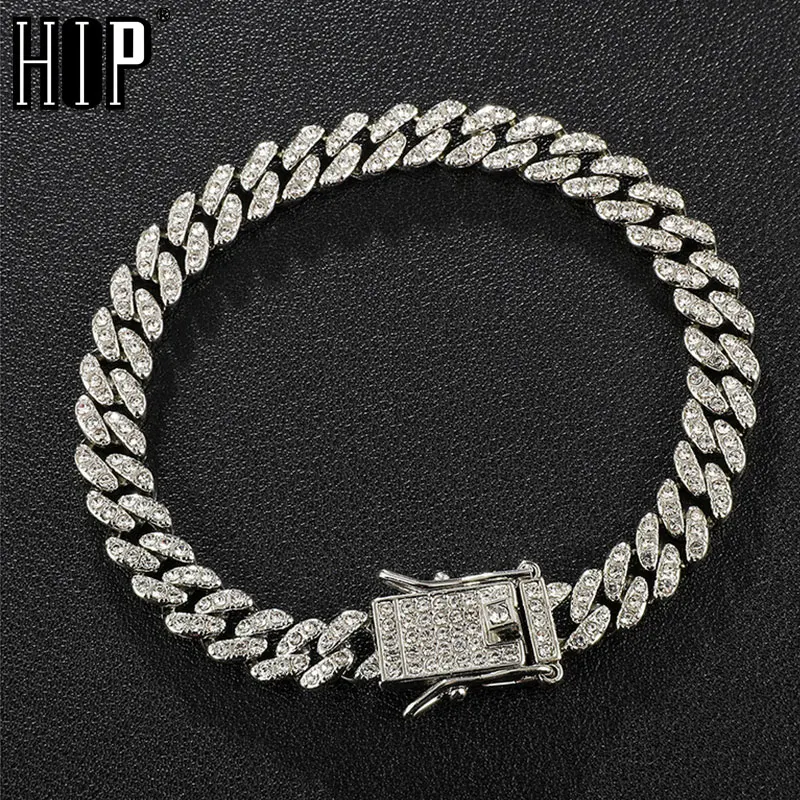 Hip Hop AAA Bling 8MM Miami Cuban Chain Iced Out Men's Bracelet Rhinestone Zircon Paved Bracelets For Men Women Jewelry