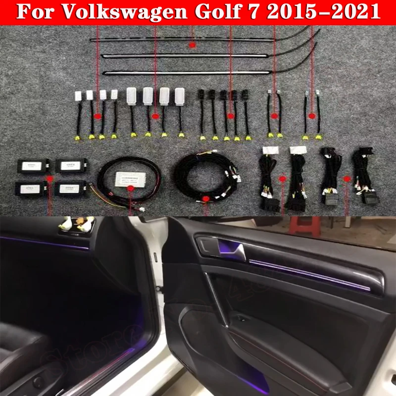 

For Volkswagen Golf 7 2015-2021 Ambient Light Set Button Control Decorative LED 10/30 colors Atmosphere Lamp illuminated Strip