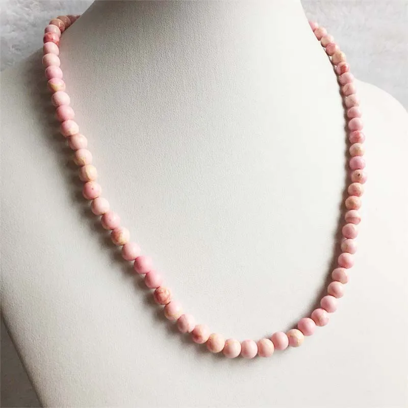 6/8/10MM Round Pink Sea Sediment Turquoise Necklace Natural Stone Chocker Beaded Mother Daughter 35/40/45/50/55cm