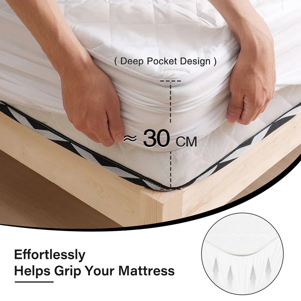 Capa de colchão acolchoada para cama, protetor à prova d'água para colchão antiácaro