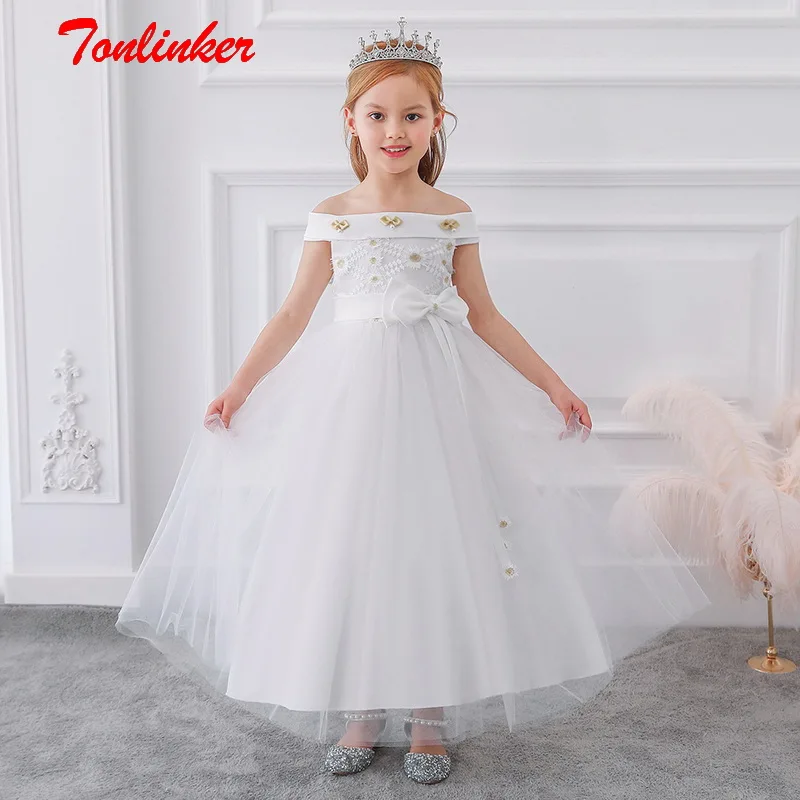 Meninas princesa belle traje rosa estilo longo vestido arco-nó vestidos de festa grande menina deluxe princesa vestido de casamento