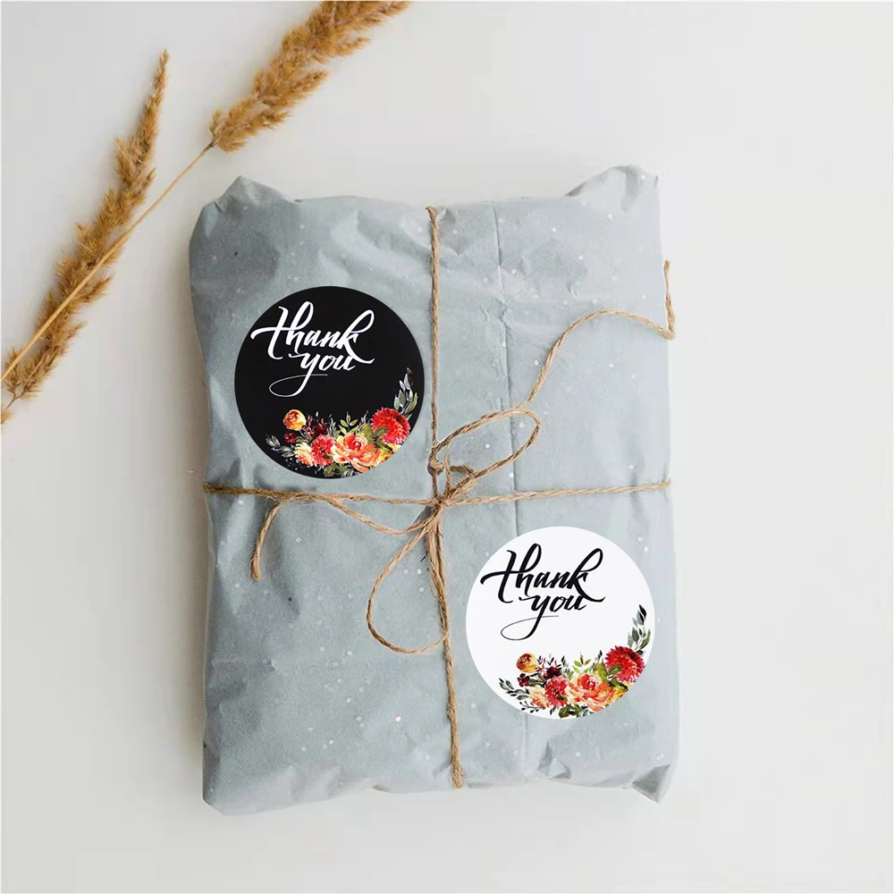 500 pçs folha verde flor obrigado você adesivos para o presente selo etiqueta festa de casamento decoração adesivos scrapbooking artesanal adesivos