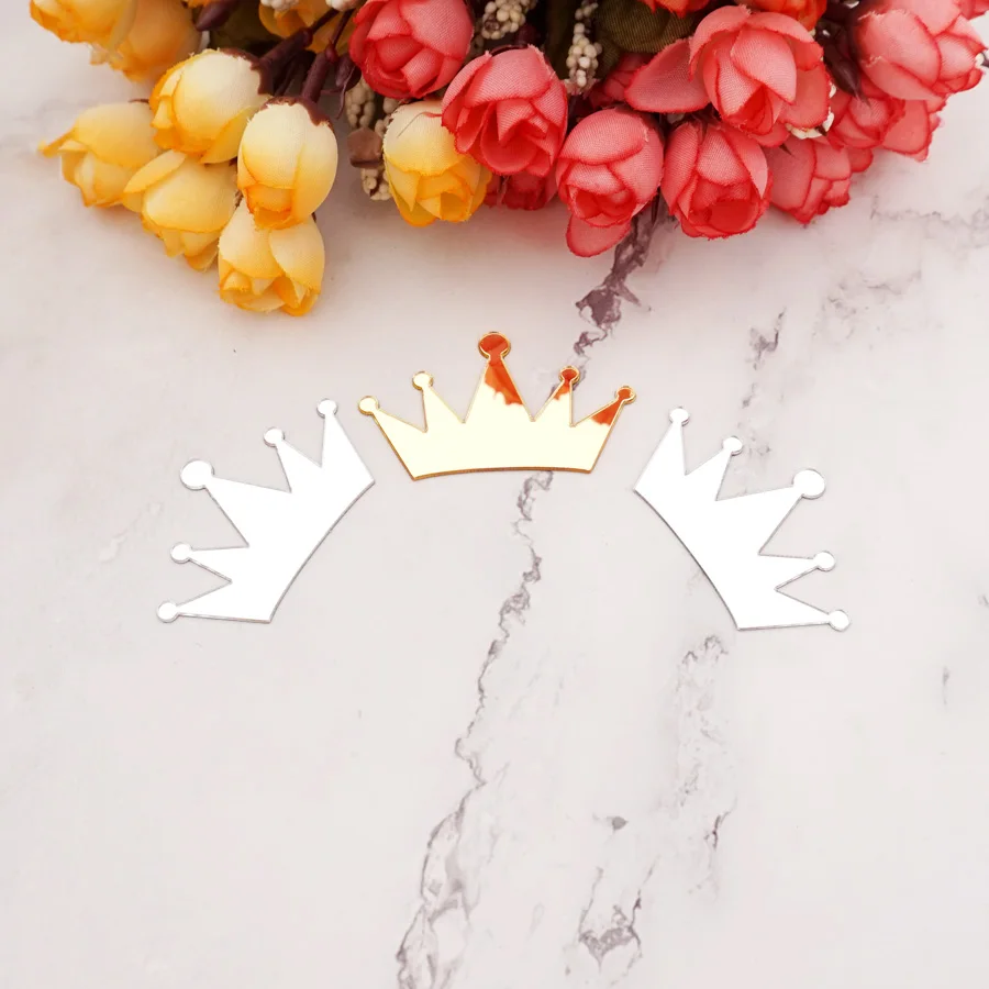 

50pcs/Lot Gold Silver Small Crown Shape Acrylic Mirror Wall Sticker DIY Featival Celebration Accessorie Cake Decoration