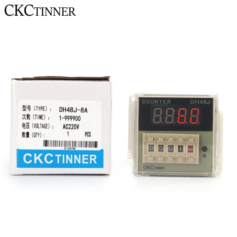 DH48J-8A Electronic preset digital counters acyclic display counters 1-999900 relay 8P with base DC12V/24V/36V AC110V/220V/380V