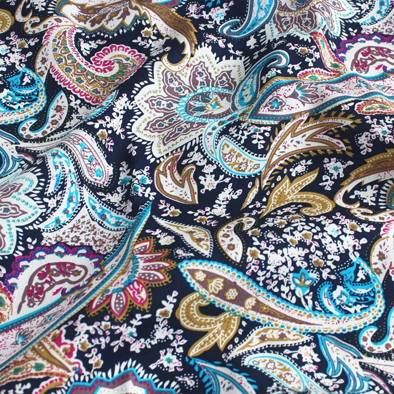 Ethnic Paisley Style Cashew Print Cloth Flower Floral Cotton Poplin DIY Handmade Fabric By Half Meter