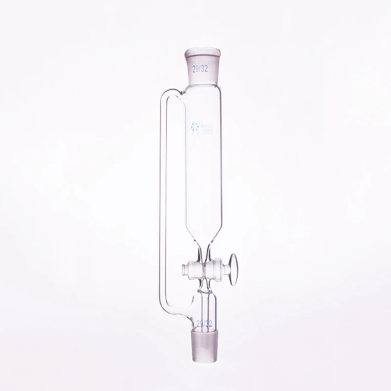 Separatory funnel constant pressure cylindrical shape,standard ground mouth.Capacity 100ml,Joint 29/32,Glass switch valve