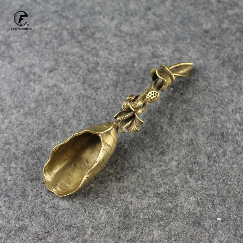 New Style Creative Tea Scoops Shovel Brass Copper Lotus Lotus Root Bamboo Tableware Coffee Spoon Tea Pet Tea Ceremony Ice Cream