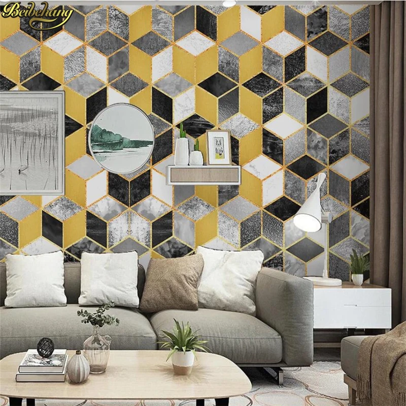 

beibehang 3d wallpaper mural nordic minimalistic personality abstract geometric square ink gold background wall papel de parede