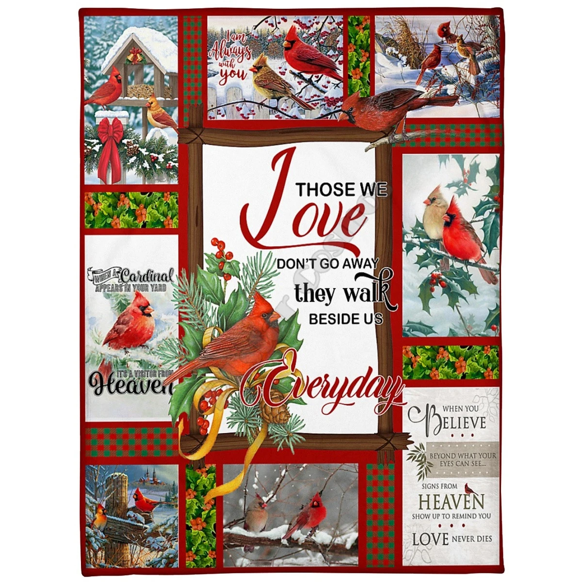 

Christmas Cardinals Those We Love Are With Cozy Premium Fleece Blanket 3D printed Sherpa Blanket on Bed Home Textiles