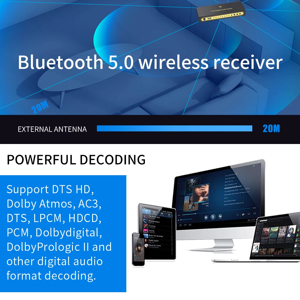 HD820B 5.1CH Decoder convertitore Audio Bluethooth 5.0 ricevitore DAC compatibile HDMI ARC SPDIF coassiale DTSHD AC3 FLAC APE 4K 192khz