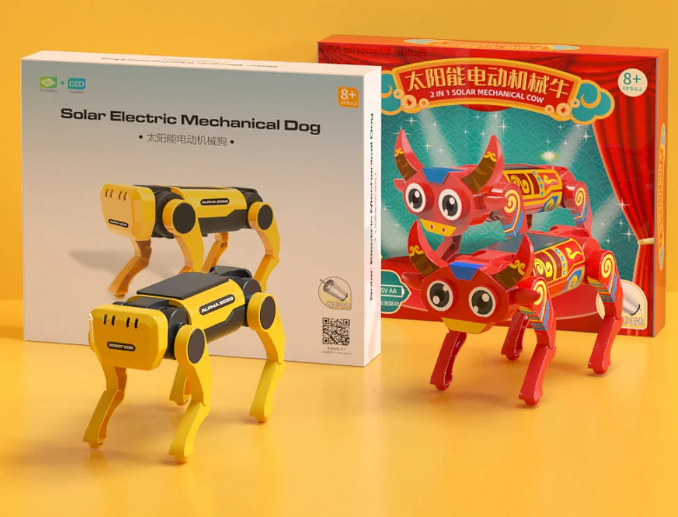 Stem brinquedos robô cachorro ciência kits de experimento movido a energia solar filhote de cachorro vaca para crianças diy vapor brinquedos educativos crianças presentes natal