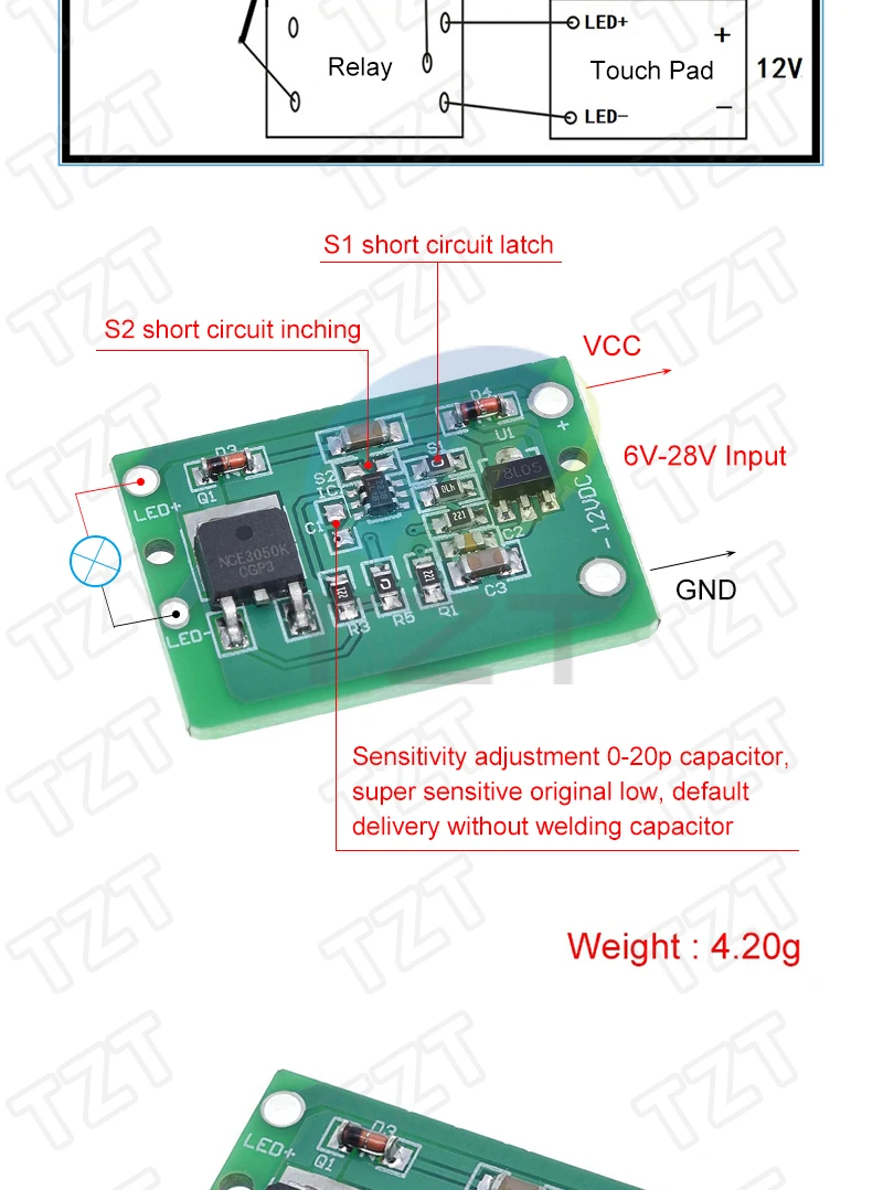 TTP223 12V 1-Kanal-Touch-Relais-Modul Kapazitiver Touch-Tastenschalter-Sensor Selbstverriegelnd/Ohne Verriegelung HTTM Touch-Taste für Arduino – Detail 12