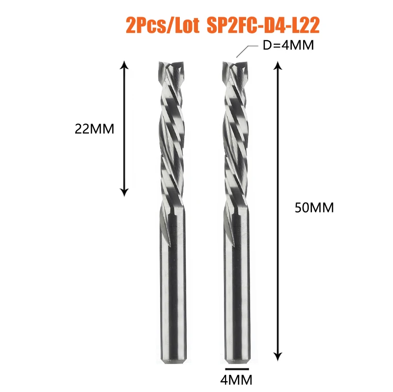 Dreanique 2 stks/partij CNC Twee Spiraal Fluiten Compressie End Mill Houtwerk UP & DOWN Carbide Frees Tool Router bit