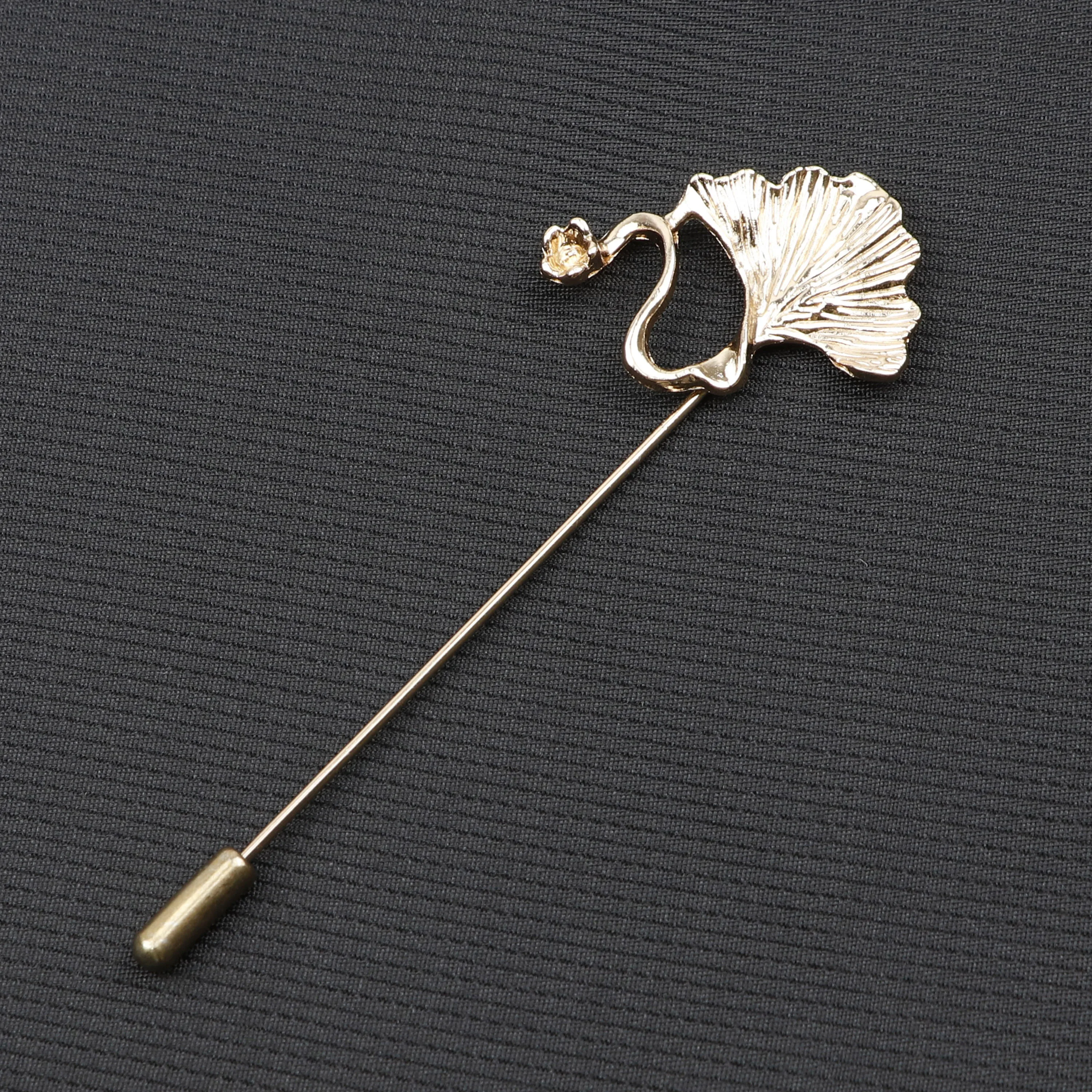 Men\'s Golden Black Luxury Brooches Various Leaf Ginkgo Fower Pin Chic Fashion Men Suit Shawl Collar Lapel Pins Daily Accessory