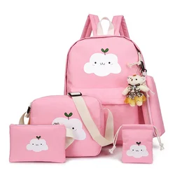 Conjunto de mochila de lona para Niña y Adolescente, morral escolar informal, 5 unidades