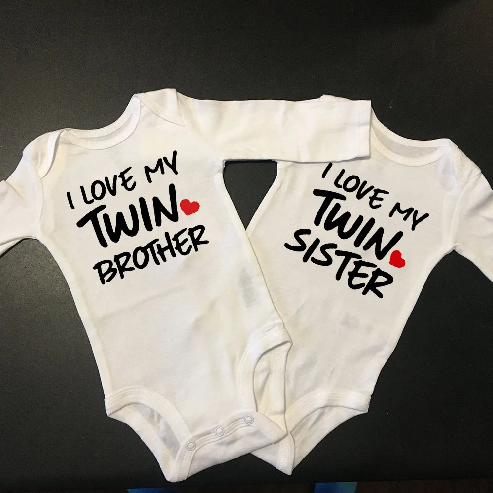 Newborn Infant Baby Boy Girls Bodysuit TWIN SISTER TWIN BROTHER Printing Jumpsuit Clothes Outfits Baby Twin Shower Gift