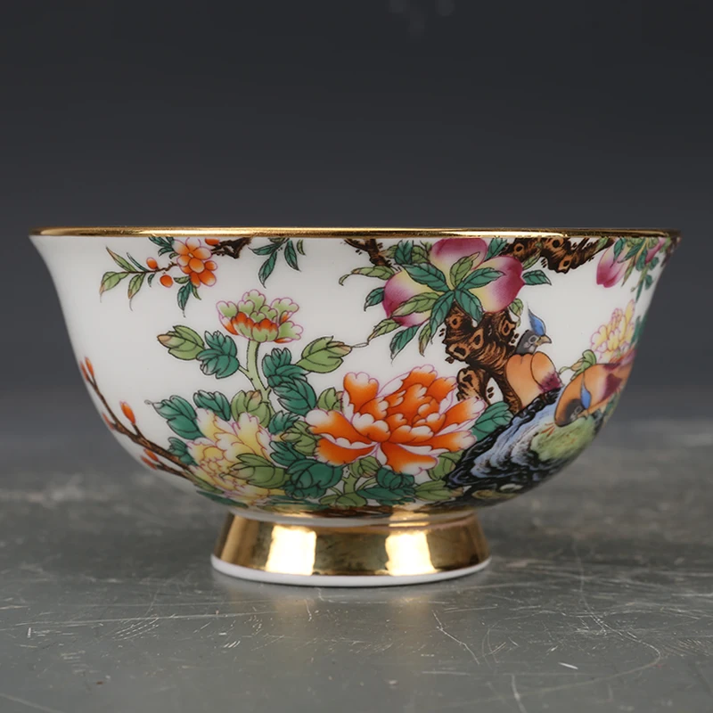 Qing Dynasty Yongzheng Enamel Golden Pheasant Peony Bowl Antique Porcelain Collection