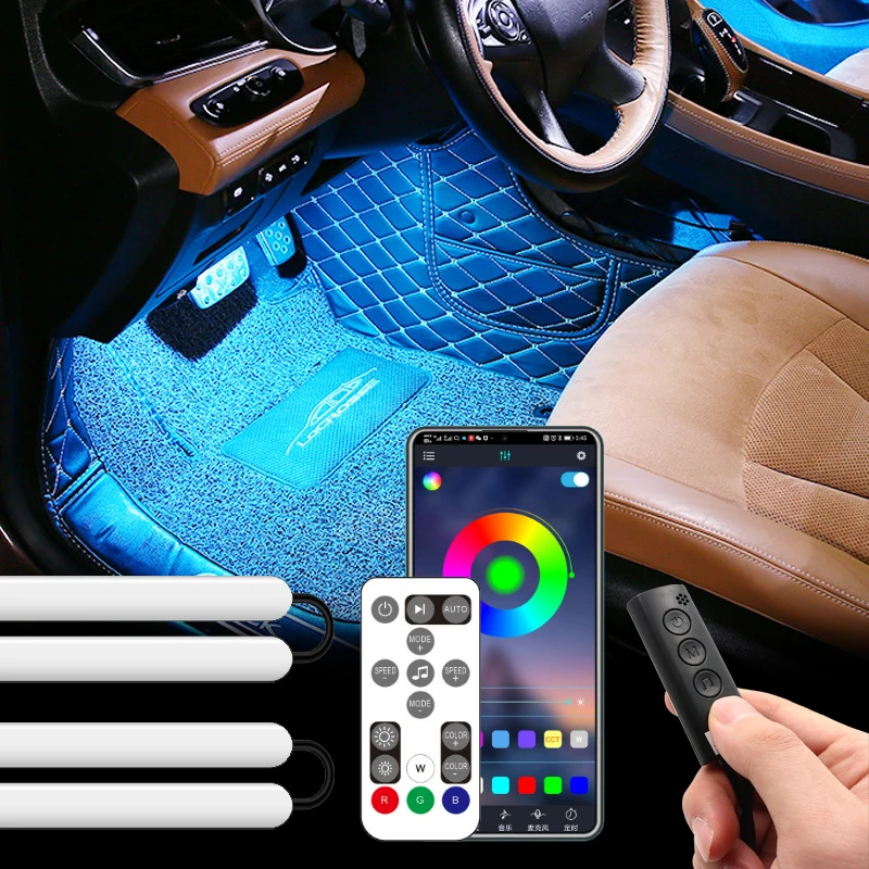 48 LED Remote App Control Light Strip DIY Mode and Music Sync Under Dash Lighting With USB Car Charger DC12V Interior Lights