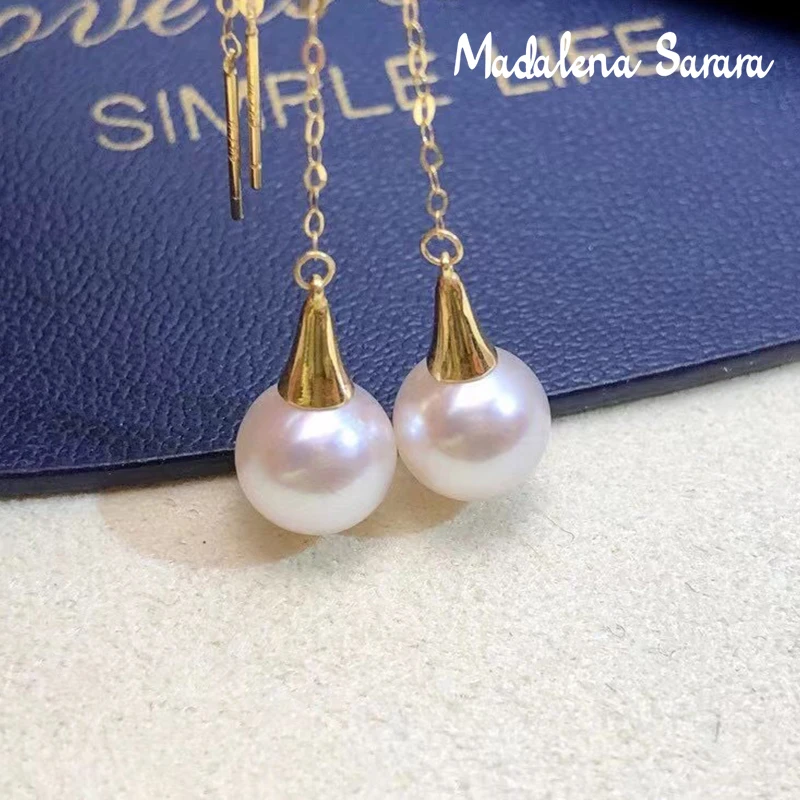 

MADALENA SARARA 6-7mm AAA Freshwater Pearl Women Earrings 18K Gold Drop Line Style Au750 Women Handmade Earrings