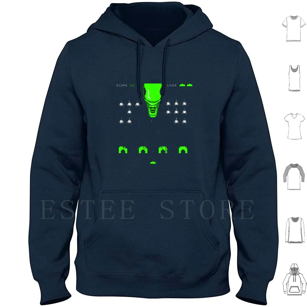 Invader Hoodie Long Sleeve Xenomorph Covenant Space Invaders Invader Battle Videogame Game Old Facehugger Face Hugger Ship