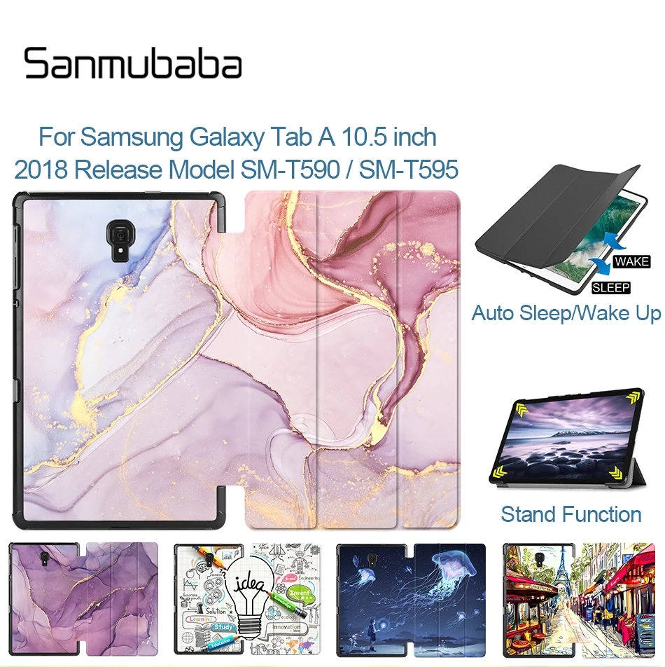 

Sanmubaba Case For Samsung Galaxy Tab A 10.5 inch 2018 PU Leather Flip Stand Smart Cover Tri-fold Tablet Case SM-T590 SM-T595