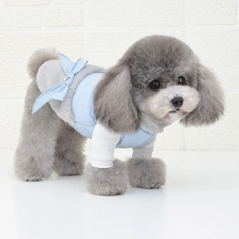 Luxury Warm Fur Dog Down Jacket PINK Blue Pet Clothes Winter Coat Jacket Clothing For Small Dogs Yorkie Shih Tzu Puppy Outfits L