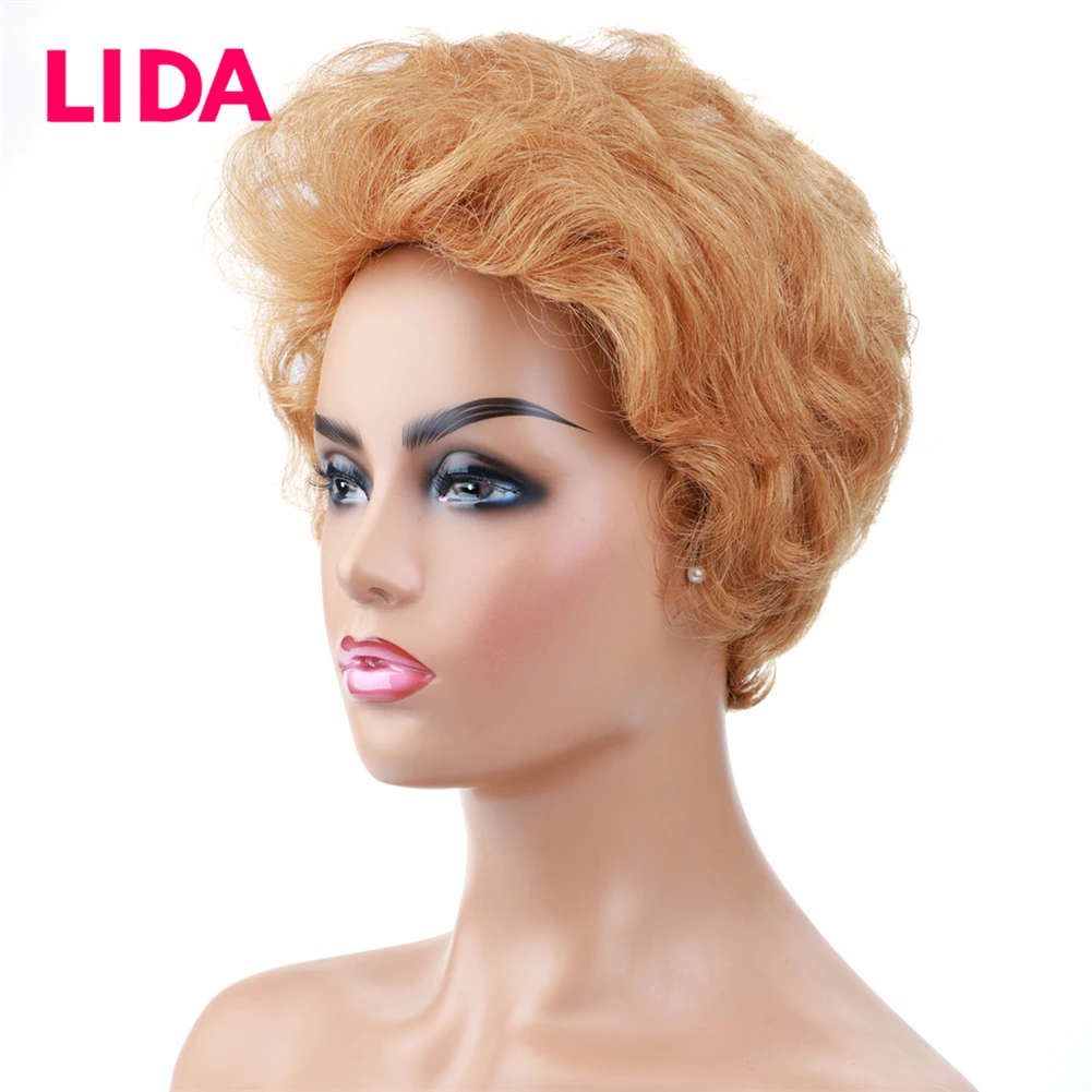 Lida Brazilian Human Hair Natural Wavy Short Women Wig Machine Made130% Density Non-Remy wigs Average Size