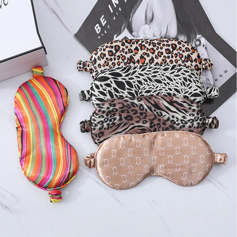 Leopard Print & Leaf Silk Sleep Eye Mask Night Lightproof Cover For Aldult to Sleep Better soft and Breathable for Travel Nap