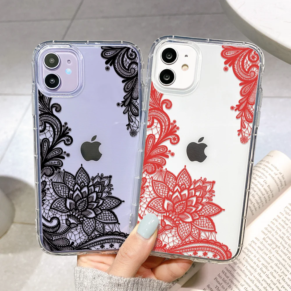 Women Lace Flower Case For iPhone 11 14 15 Pro Max 12 13 Mini 7 8 X XR XS Max Case 6 6S 7 8 15 14 Plus SE 2020 Silicone Cover