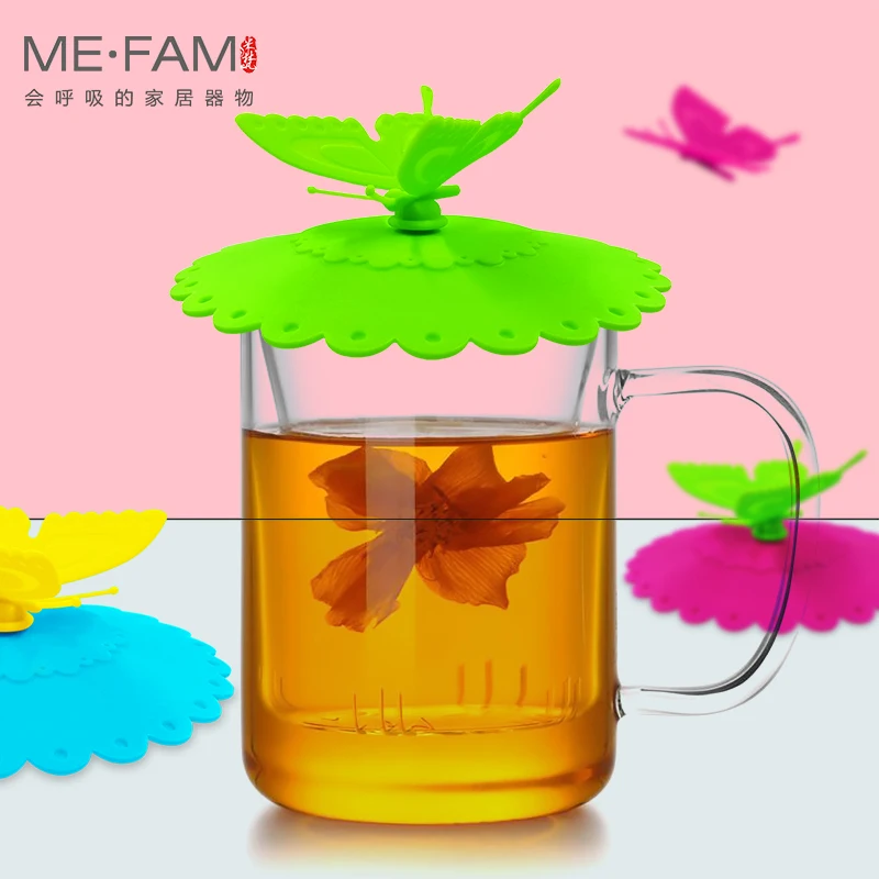 Seal Anti Dust Silicone Cute Butterfly Handle Mug Cover Lace Flowers Lid Glass Ceramic Plastic Tea Cup Cap Reusable Set of 3 Pcs