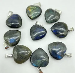 16MM Natural Gem Stone Quartz Crystal Labradorite Charms Heart Pendants For Diy Jewelry Making Necklace Accessories 12pcs