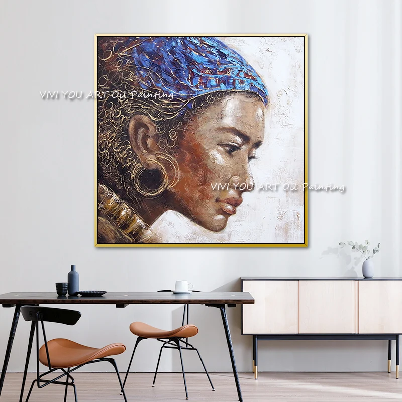 

The Handmade Labor Scarf Girl Figure Canvas Painting Modern Minority Nationality Woman Artwork Pictures Oil Painting Art Decor