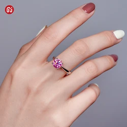 GIGAJEWE Moissanite  2.0ct 8.0mm Pink Colorful VVS1 Round Cut 925 Silver Ring Diamond Test Passed Fashion Woman Girl Gift