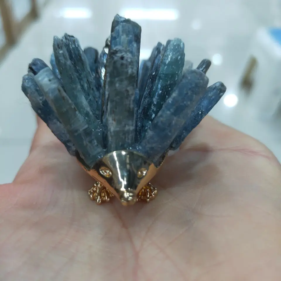 4-5cm 1pc Natural Quartz Wand Kyanite Cyanite Cluster Crystal Carving Hedgehog Animal Gifts