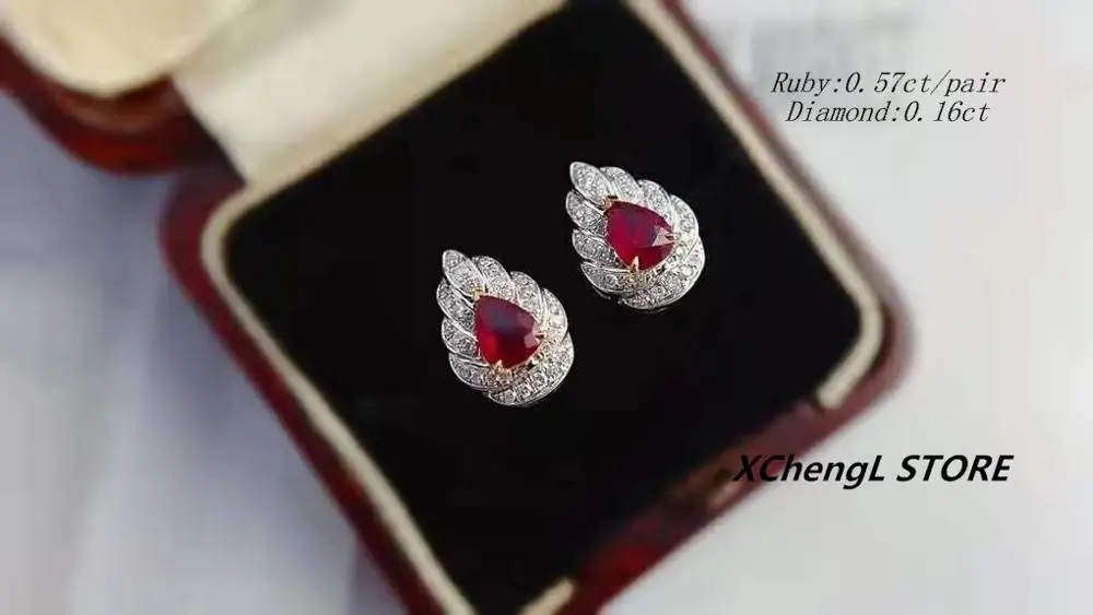 

New Fashion 18K (AU750) Real Gold Ruby Diamond Earrings Jewelry for Lady&Women&Wedding&Gift