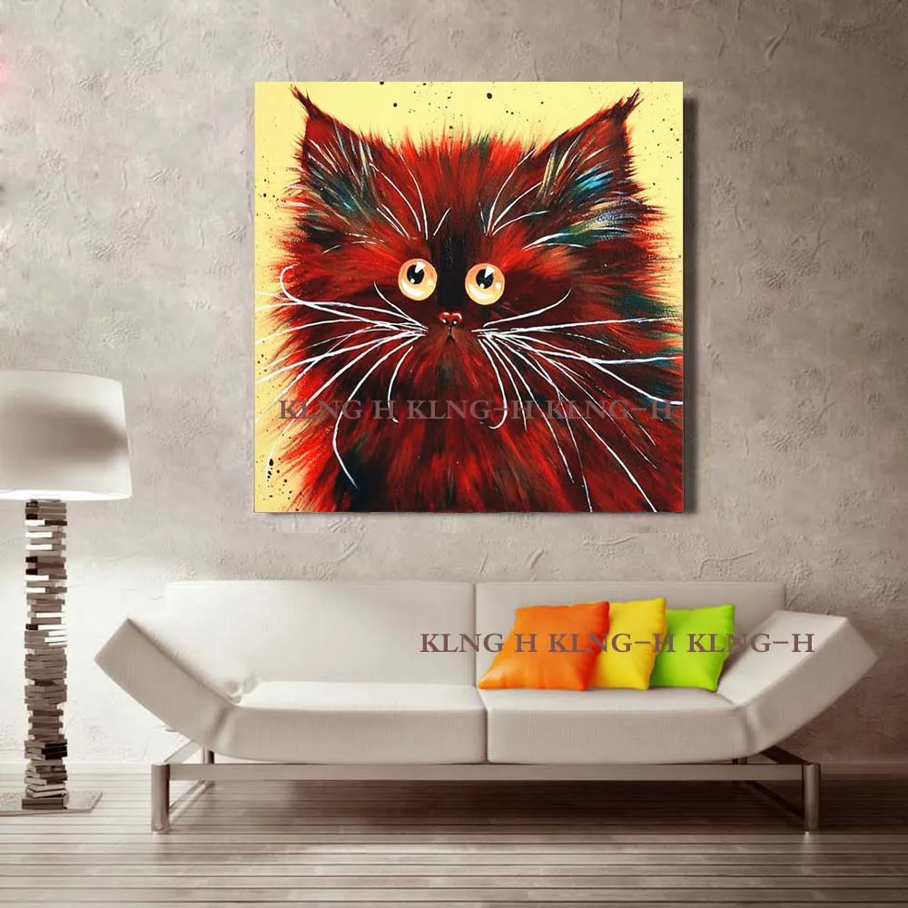 Pintura al óleo de cara de animal divertido en lienzo pintura de la casa nuevo aceite llegar precioso gato mascota pared imágene