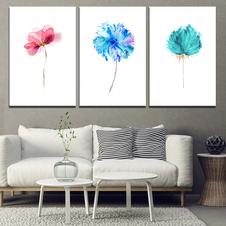 

3 Pieces Watercolor Chinese Calligraphy Ink Lotus Posters Picture Canvas Wall Art HD Home Decor Paintings Living Room Decoration