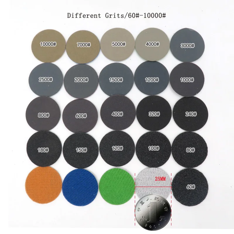 100PCS 1 นิ้ว 25 มม.ตะขอและห่วงแผ่นขัดกระดาษทรายสารพัน 60-10000 Grits สําหรับเปียกหรือแห้ง 1 pcs Hand Sanding Block