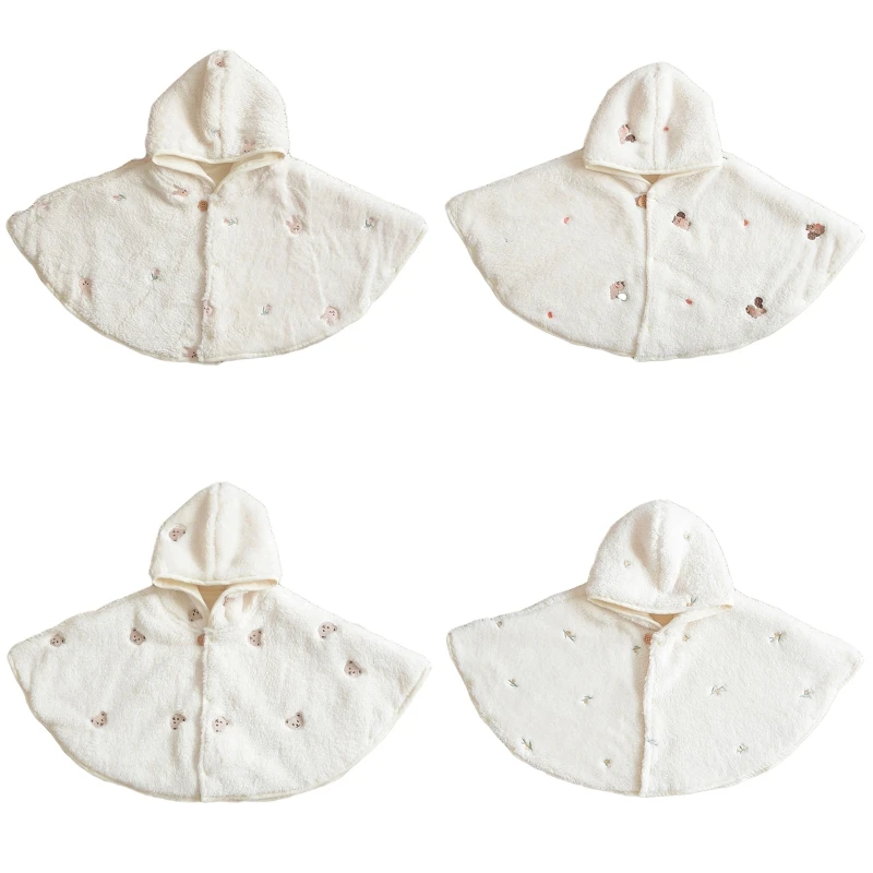 2024 New Baby Toddler Embroidery Hooded Poncho Cape Cloak Jacket Coat Winter Warm Outfit Outwear Clothes for Newborn