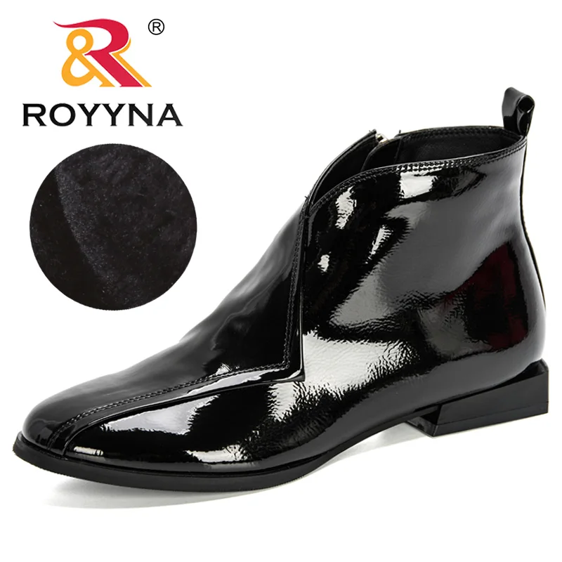 ROYYNA New Designers Patent Leather Ankle Boots Women Winter Shoes Ladies Short Plush High Top Footwear Woman Botas Mujer