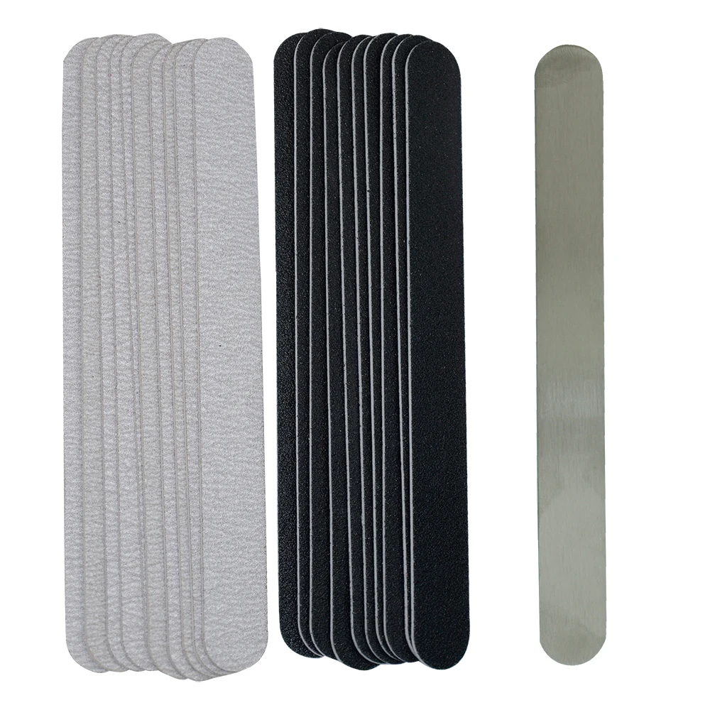 Straight Replacement Nail File 100/180/240 10pcs Grey/Black Removable SandPaper With Stainless Steel Handle Metal Sanding Files